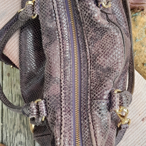 Michael Kors Purple Python Leather Satchel Tote Good Pre Owned RARE - Picture 10 of 13